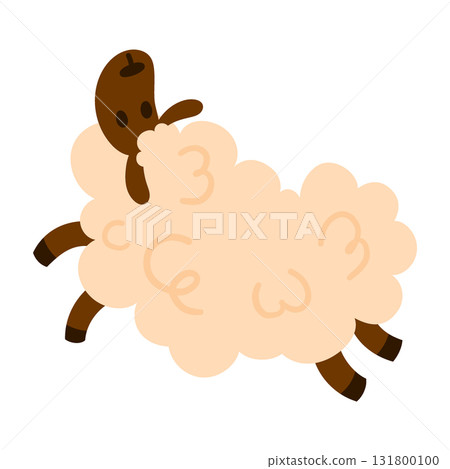 Fluffy sheep with curly wool jumping. Simple flat style, isolated on white. Great for farm, livestock, and nursery projects 131800100