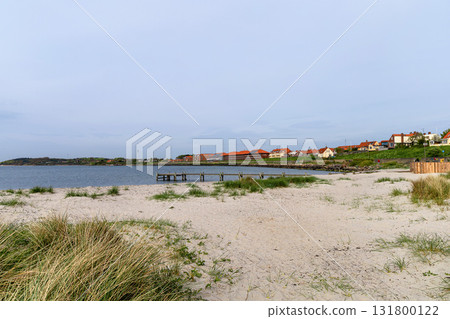 Natural beach with sand and grass in the town of Ronne on the Bornholm Island, Denmark 131800122