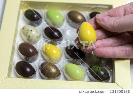 Female hands holding chocolate Easter egg Female hands holding chocolate Easter egg 131800188