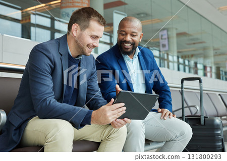 Airport, business team people and tablet talking of flight schedule, travel news or fintech management. Happy investment black man, international partner and digital technology for immigration advice Airport, business team people and tablet talking of flight schedule, travel news or fintech management. Happy investment black man, international partner and digital technology for immigration advice 131800293