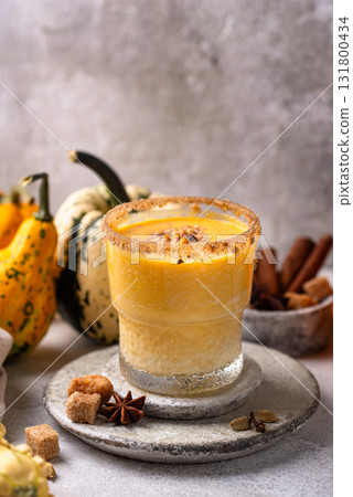 Autumn drink spicy pumpkin smoothie Autumn drink spicy pumpkin smoothie 131800434