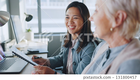 Business, women and conversation in office, training planning and management with report. Team, happy and employees with files, manager collaboration and communication for process and speaking Business, women and conversation in office, training planning and management with report. Team, happy and employees with files, manager collaboration and communication for process and speaking 131800457