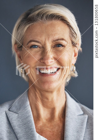 Pride, corporate and professional portrait of woman isolated on a grey studio background. Business, success and face of a mature, confident and executive ceo of a company with experience on backdrop Pride, corporate and professional portrait of woman isolated on a grey studio background. Business, success and face of a mature, confident and executive ceo of a company with experience on backdrop 131800658