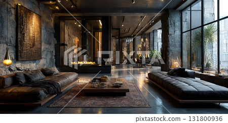 Avant garde interior in a modern urban setting with unique design and high detail 131800936