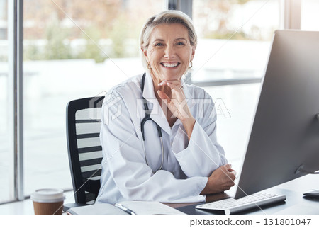 Healthcare, consultant and portrait of a doctor in office for medical work, cardiology and surgery. Happy, working and mature woman consulting in medicine, hospital research and expert consultation Healthcare, consultant and portrait of a doctor in office for medical work, cardiology and surgery. Happy, working and mature woman consulting in medicine, hospital research and expert consultation 131801047