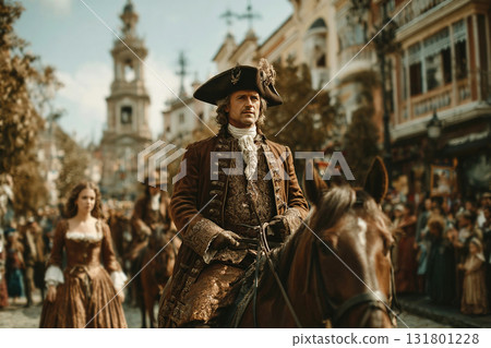 Charles of Habsburg arrives in Madrid in 1710 during a royal procession 131801228