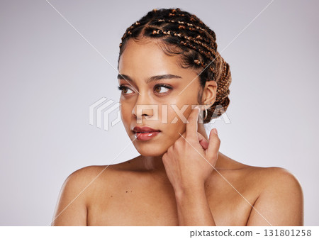Beauty, face and black woman with skincare, facial glow and cosmetic care, wellness on studio background. Natural cosmetics, hand and makeup with beautiful female, mockup and skin with dermatology Beauty, face and black woman with skincare, facial glow and cosmetic care, wellness on studio background. Natural cosmetics, hand and makeup with beautiful female, mockup and skin with dermatology 131801258