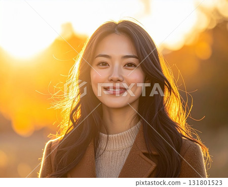 Smiling woman with sunset in the background 131801523