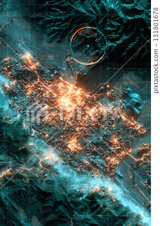 Neon satellite view of military operations and movement in a designated area 131801678
