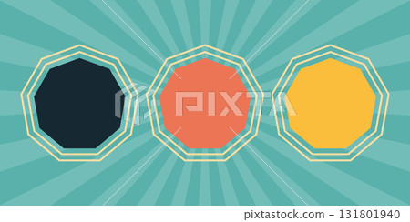 Three colorful shapes with light outlines on a teal background with radiating lines design element Three colorful shapes with light outlines on a teal background with radiating lines design element 131801940