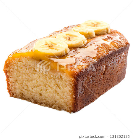 Close up shows a banana loaf cake glazed and decorated on transparent background Close up shows a banana loaf cake glazed and decorated on transparent background 131802125
