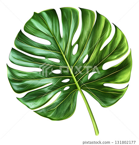 Detailed monstera leaf with holes on transparent background 131802177
