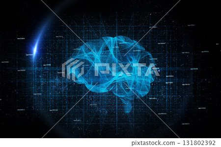 Brain map hologram, ai generated and digital graphic of intelligence and neuroscience. Isolated, dark background and no people with life science, neuro pathway and user mind connection 131802392