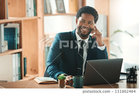 Happy, laptop or black man networking on a phone call with smile, crm or b2b communication at startup. Manager, conversation or businessman talking, discussion or speaking of our vision or goals Happy, laptop or black man networking on a phone call with smile, crm or b2b communication at startup. Manager, conversation or businessman talking, discussion or speaking of our vision or goals 131802464