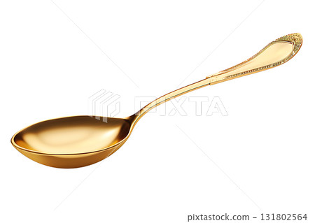 Golden Shiny Spoon Isolated on White Background, Cutlery Item, Dinnerware 131802564
