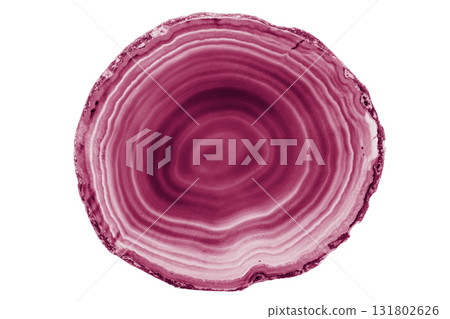 Painted Red Agate Slice with White Veins on White Background for Nature 131802626