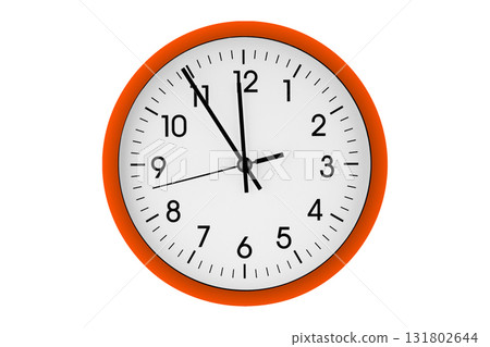 Orange watch, wall clock 11 hours 45 minutes on isolated or white background 131802644