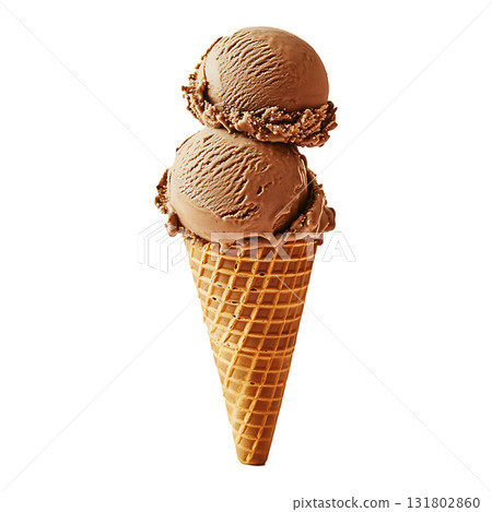 Double chocolate ice cream cone melts on transparent background Double chocolate ice cream cone melts on transparent background 131802860