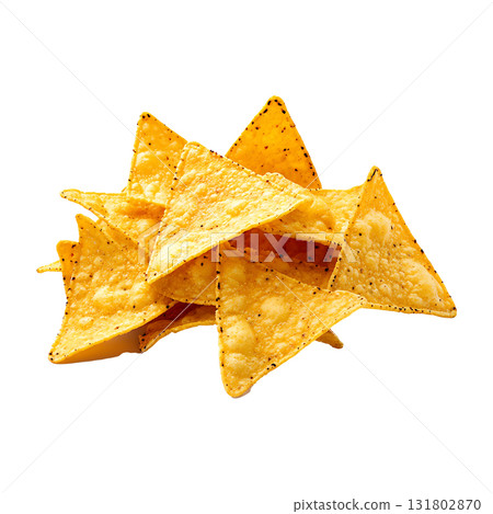 Tasty nachos are stacked high on transparent background 131802870