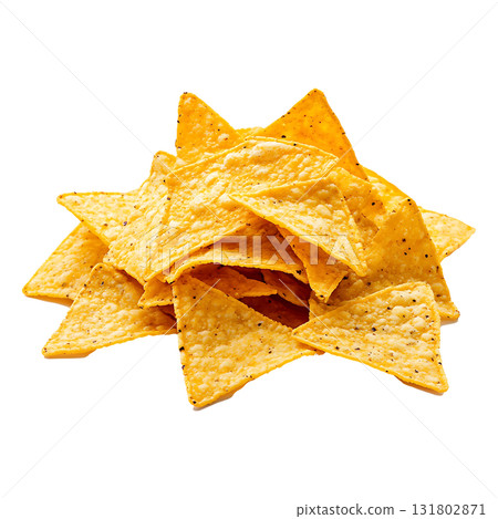 Corn tortilla chips are piled high on transparent background Corn tortilla chips are piled high on transparent background 131802871