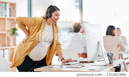 Pregnant, computer and woman in call center office or workplace for customer service. Pregnancy, telemarketing and happy sales agent, consultant and mother typing on desktop, consulting and working. Pregnant, computer and woman in call center office or workplace for customer service. Pregnancy, telemarketing and happy sales agent, consultant and mother typing on desktop, consulting and working. 131802960