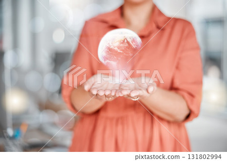 Global, hologram and woman hands for world networking, communication and futuristic company outreach in bokeh. Holographic, future technology and digital person, global in palm and internet business Global, hologram and woman hands for world networking, communication and futuristic company outreach in bokeh. Holographic, future technology and digital person, global in palm and internet business 131802994