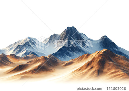 Snowy mountain contrasts golden desert landscape on transparent background Snowy mountain contrasts golden desert landscape on transparent background 131803028