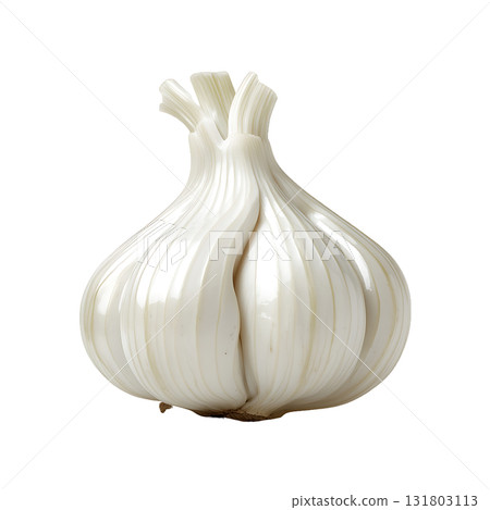 Fresh, ripe garlic bulb displays its segments on transparent background Fresh, ripe garlic bulb displays its segments on transparent background 131803113
