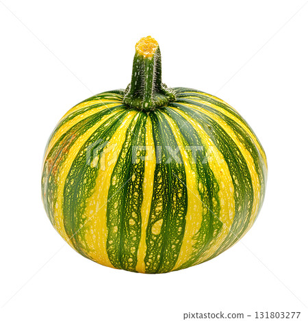 One whole striped kabocha squash shows its beautiful texture and shape on transparent background 131803277