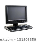 Black AllinOne Computer with Keyboard on White Background, Office Equipment 131803359