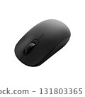 Black Wireless Computer Mouse with Scroll Wheel on White Background 131803365