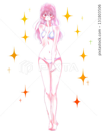 A shy woman in a sparkling swimsuit A shy woman in a sparkling swimsuit 131803506