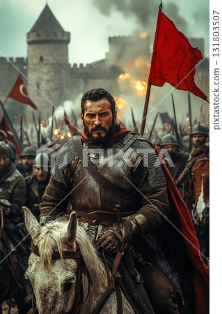 Conflict during the Austro Turkish War siege of Eger with soldiers on horseback 131803507