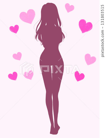 Shy woman full body silhouette heart Shy woman full body silhouette heart 131803515