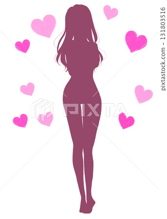 害羞的女人全身剪影心臟 害羞的女人全身剪影心臟 131803516