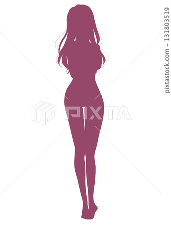 害羞的女人的全身輪廓 131803519