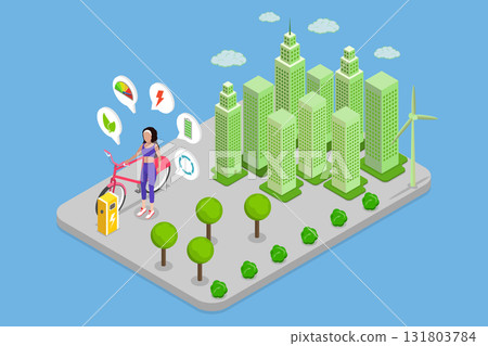 3D Isometric Flat Vector Illustration of City E-bike, Electric Bike Charging 131803784