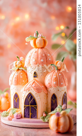 Whimsical castle cake for Halloween celebration party. 131803814