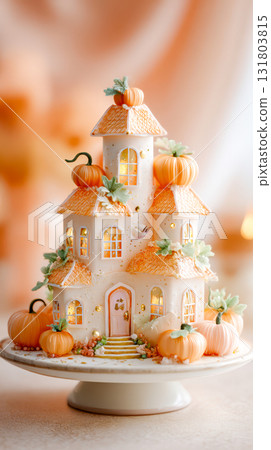 Whimsical castle cake for Halloween celebration party. 131803815