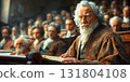 Lawyer with prosecutor in trial, courtroom of justice. Legal prosecution and defense session with jury and judges. 131804108