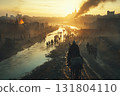 Knightly conflict unfolds as forces gather near a fortress during the crusades 131804110