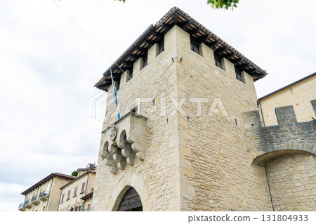 Republic San Marino old tower fort architecture. Castle detail Republic San Marino old tower fort architecture. Castle detail 131804933