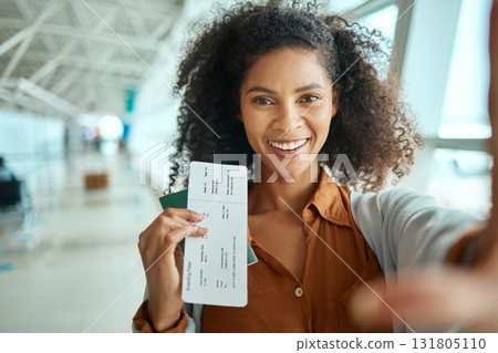 Travel, ticket and selfie with black woman at airport for social media, departure and vacation. Tourism, flight and smile with portrait of passenger with passport for journey, pictures and holiday Travel, ticket and selfie with black woman at airport for social media, departure and vacation. Tourism, flight and smile with portrait of passenger with passport for journey, pictures and holiday 131805110