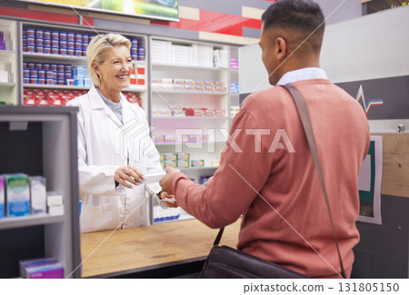 Pharmacist, doctor and customer for medicine in store with mockup stock for healthcare. Woman and man talking for advice on pills or Pharma product for medical retail service, health and wellness Pharmacist, doctor and customer for medicine in store with mockup stock for healthcare. Woman and man talking for advice on pills or Pharma product for medical retail service, health and wellness 131805150