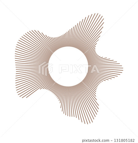 Sound circle, ring lines mockup. Circular wave. Equalizer logo, radial spectrum. Voice symbol. Wavy radial frame pattern. Radial rays. Depicting audio music icon. Mocha mousse color backdrop. 131805182
