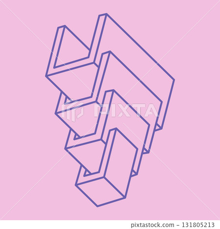 Optical illusion logo. Impossible shapes. Sacred geometry figures. Abstract eternal geometric objects. Impossible endless outline shape. Optical art. Impossible geometry shape on a pink background. 131805213