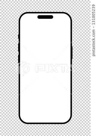 Smartphone with black frame. Gadget flat symbol. Device sample front view. Sign for website design, ui, mobile app. Mobile phone icon with white backdrop. Blank smart phone white screen template. 131805239