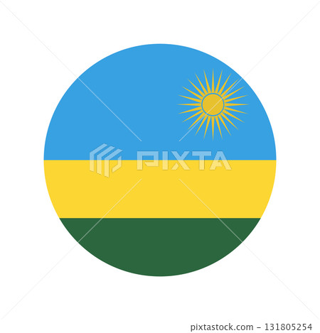 Flag of Rwanda icon in circle shape. National Rwanda flag round button, badge. 131805254