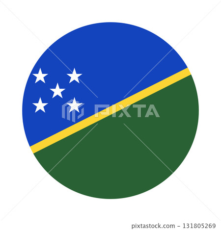 Solomon Islands Flag round button. National Solomon Islands flag circle icon. Solomon Islands flag rounded badge, backdrop. 131805269