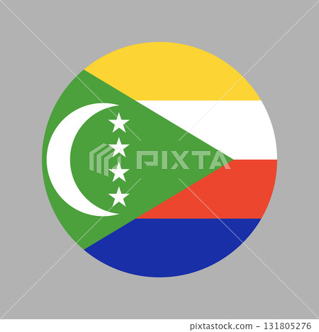 Flag of Comoros in circle shape. National Comoros flag round button. Flag of Comoros in circle shape. National Comoros flag round button. 131805276